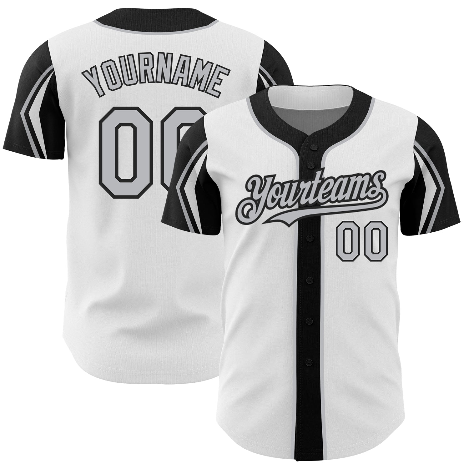 Custom White Gray-Black 3 Colors Arm Shapes Authentic Baseball Jersey