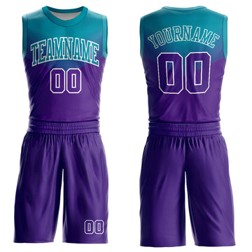 Custom Purple Teal-White Round Neck Sublimation Basketball Suit Jersey