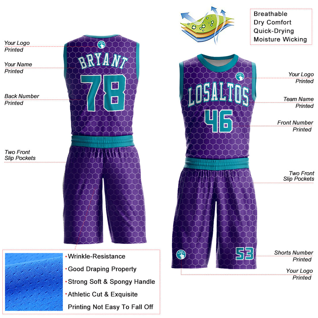 Custom Purple Teal-White Round Neck Sublimation Basketball Suit Jersey