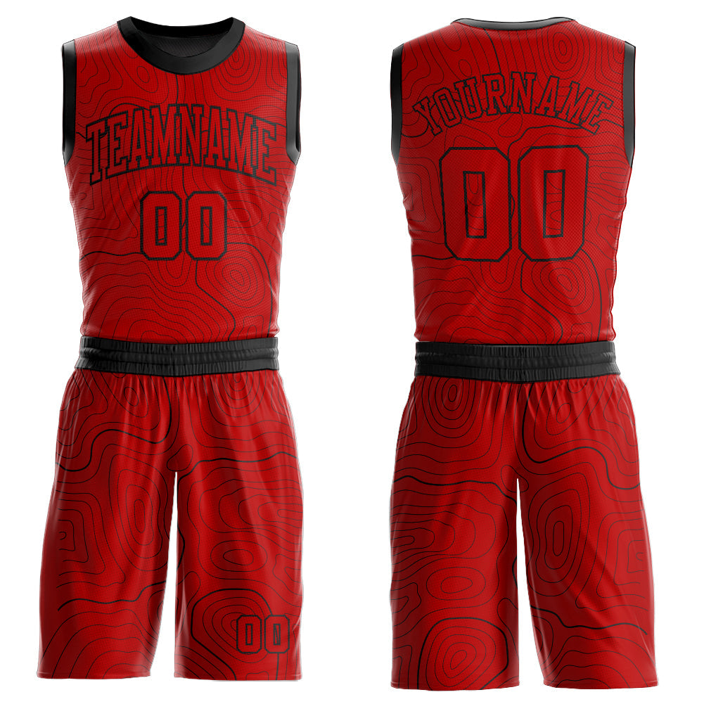 Custom Red Black Round Neck Sublimation Basketball Suit Jersey