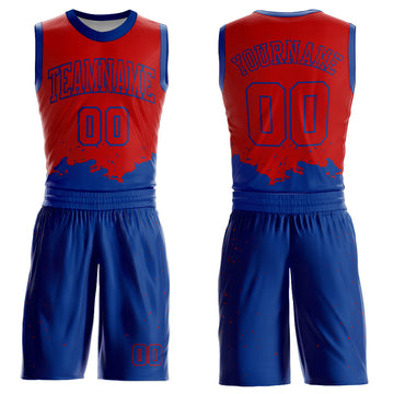 Custom Red Royal Color Splash Round Neck Sublimation Basketball Suit Jersey