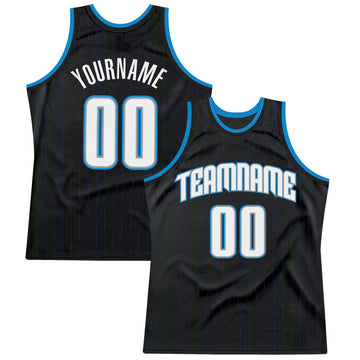 Custom Black Royal Pinstripe White-Blue Authentic Basketball Jersey