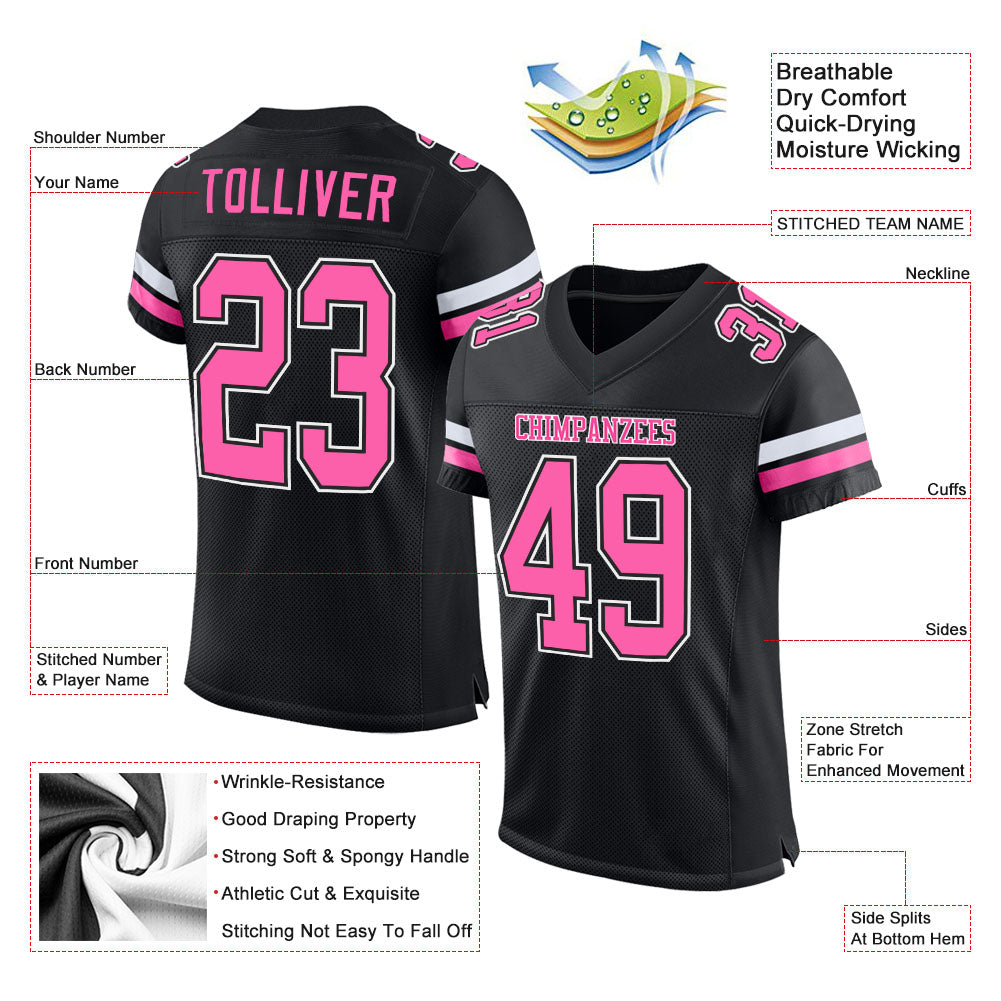 Custom Black Pink-White Mesh Authentic Football Jersey