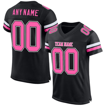 Custom Black Pink-White Mesh Authentic Football Jersey