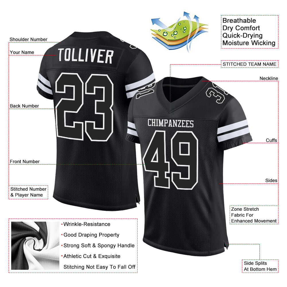 Custom Black Black-White Mesh Authentic Football Jersey