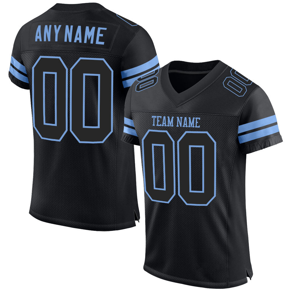 Custom Black Black-Light Blue Mesh Authentic Football Jersey