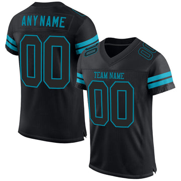 Custom Black Black-Teal Mesh Authentic Football Jersey