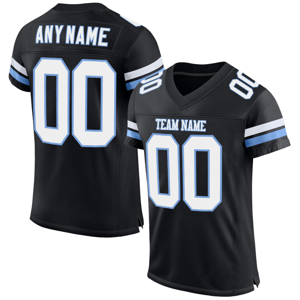 Custom Black White-Light Blue Mesh Authentic Football Jersey