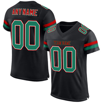 Custom Black Kelly Green-Red Mesh Authentic Football Jersey