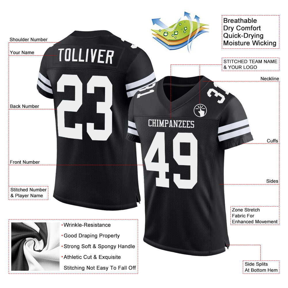 Custom Black White Mesh Authentic Football Jersey