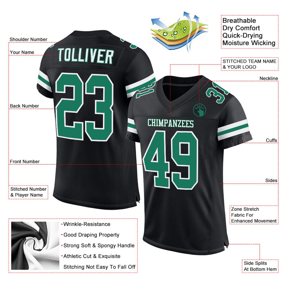 Custom Black Kelly Green-White Mesh Authentic Football Jersey