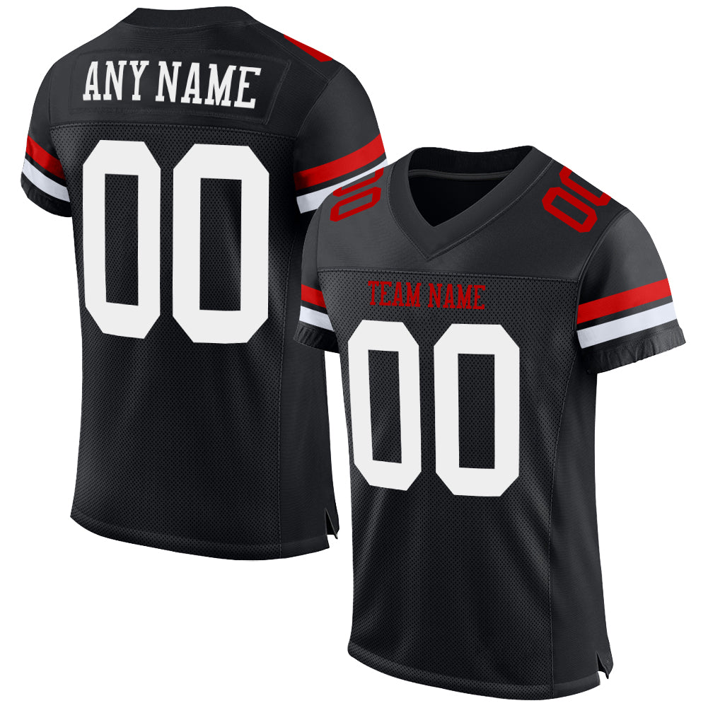 Custom Black White-Red Mesh Authentic Football Jersey