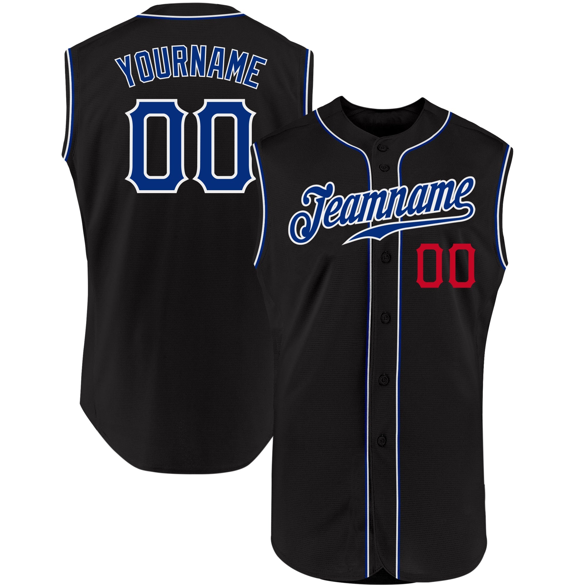 Custom Black Royal-Red Authentic Sleeveless Baseball Jersey