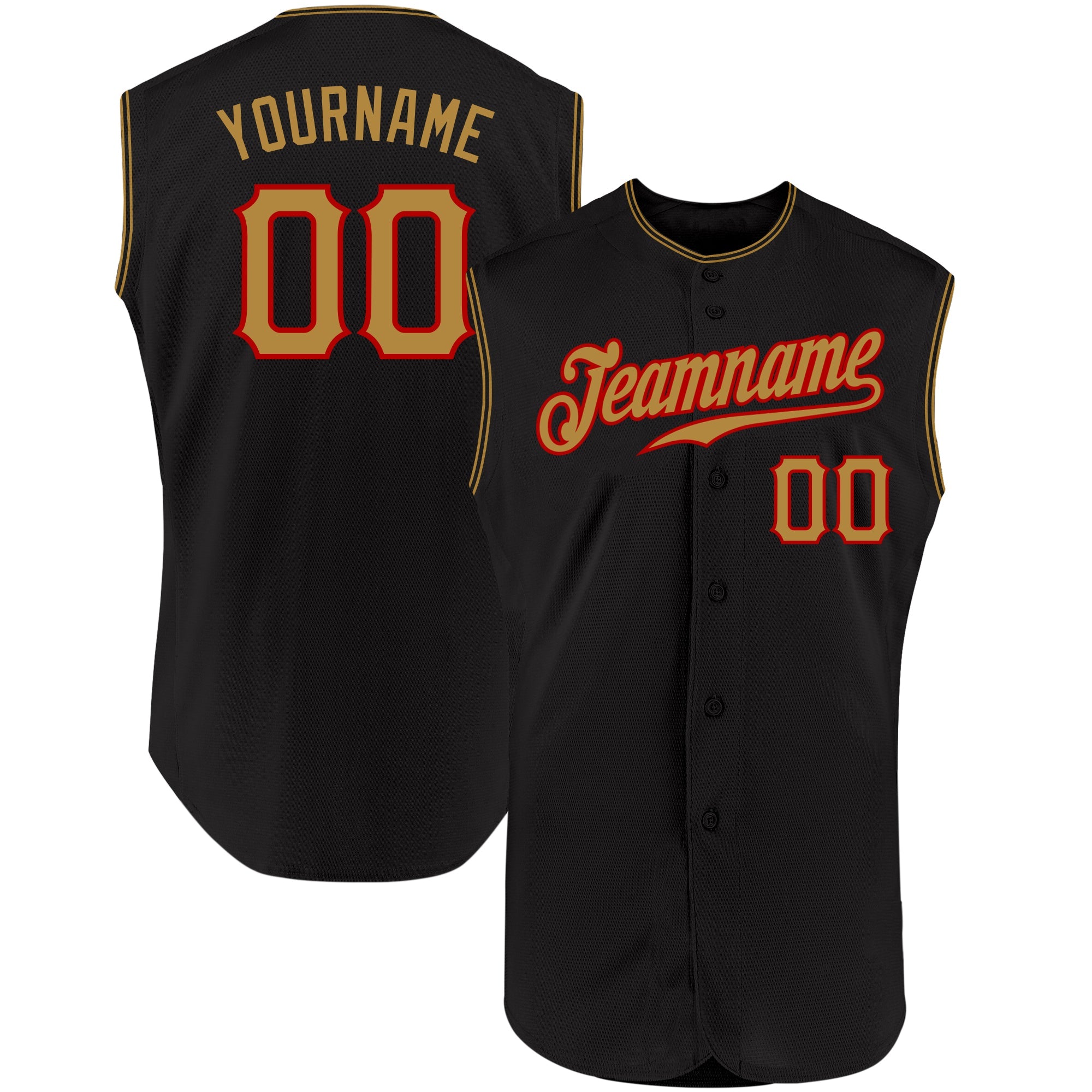 Custom Black Old Gold-Red Authentic Sleeveless Baseball Jersey