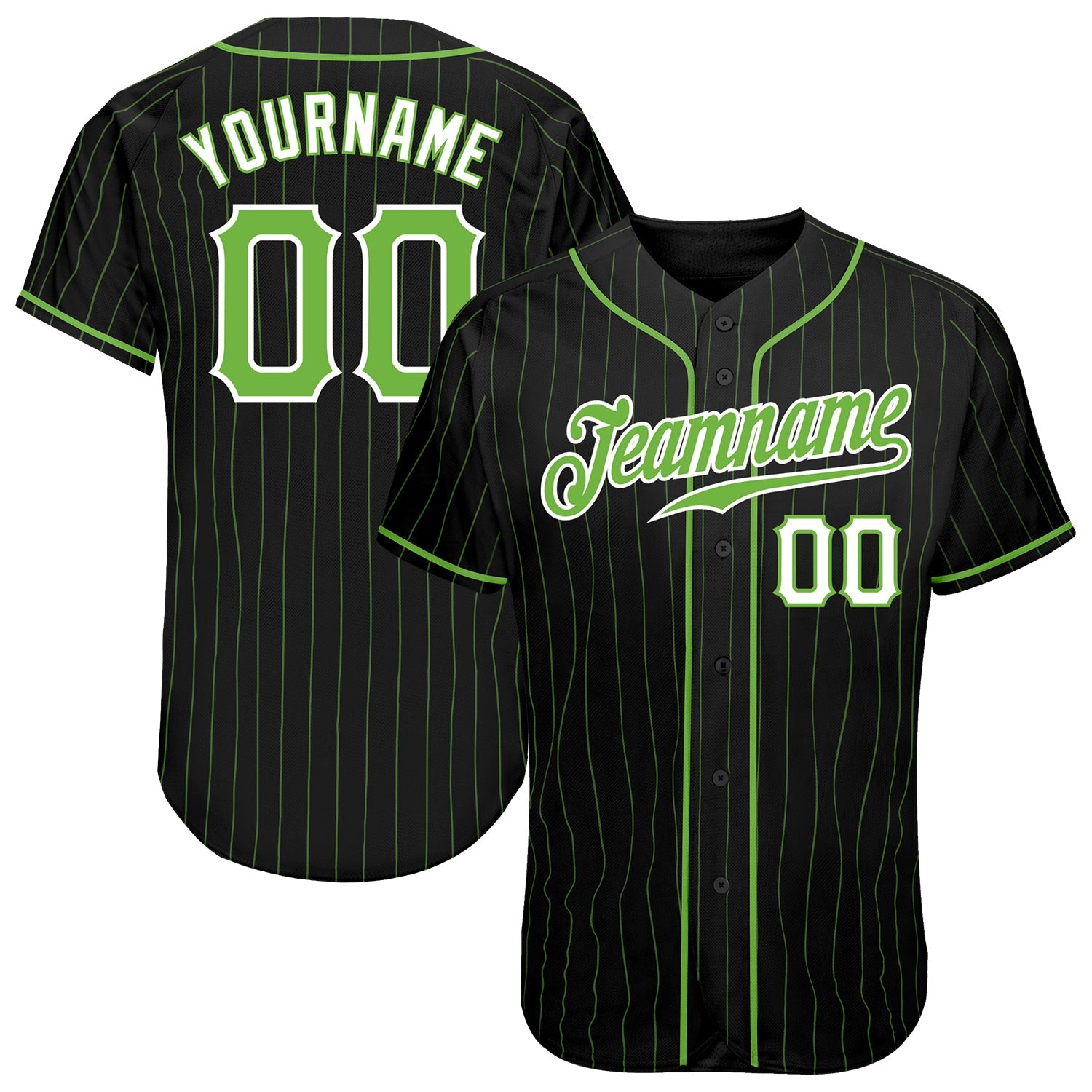 Custom Black Neon Green Pinstripe Neon Green-White Authentic Baseball Jersey