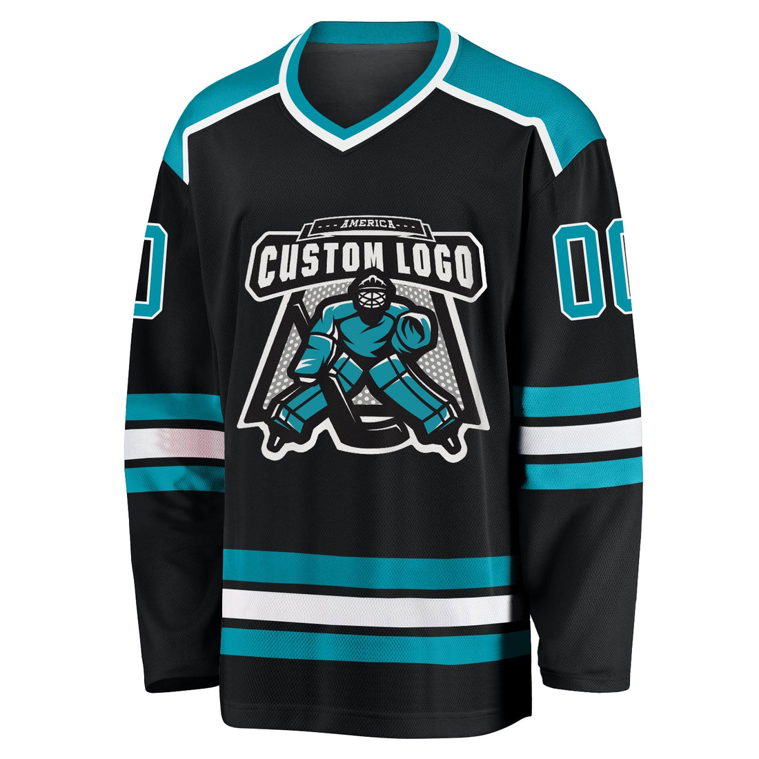 Custom Black Teal-White Hockey Jersey