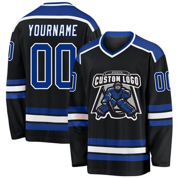 Custom Black Royal-White Hockey Jersey