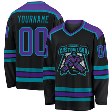 Custom Black Purple-Teal Hockey Jersey