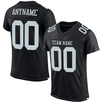 Custom Black Silver Mesh Authentic Football Jersey