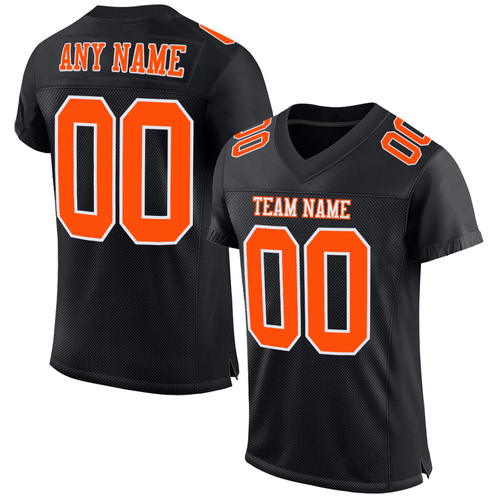 Custom Black Orange-White Mesh Authentic Football Jersey