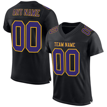 Custom Black Purple-Gold Mesh Authentic Football Jersey