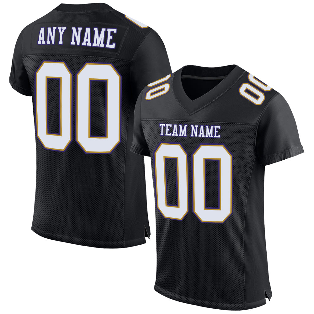 Custom Black White Old Gold-Purple Mesh Authentic Football Jersey