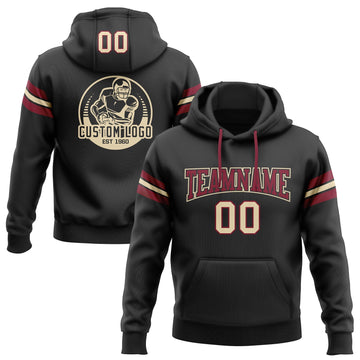 Custom Stitched Black Cream-Crimson Football Pullover Sweatshirt Hoodie