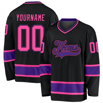 Custom Black Pink-Purple Hockey Jersey