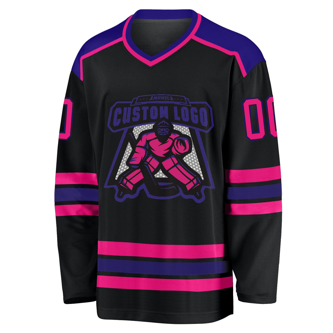 Custom Black Hot Pink-Dark Purple Hockey Jersey