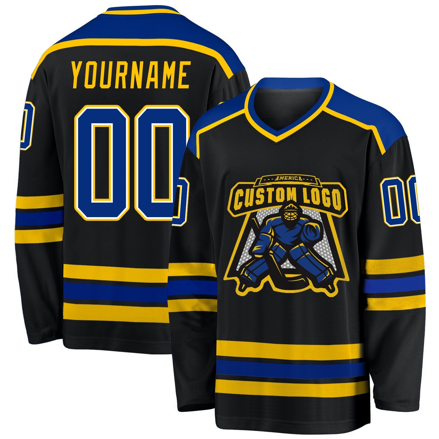 Custom Black Royal-Gold Hockey Jersey