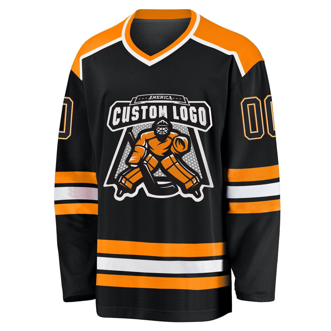 Custom Black Black-Bay Orange Hockey Jersey