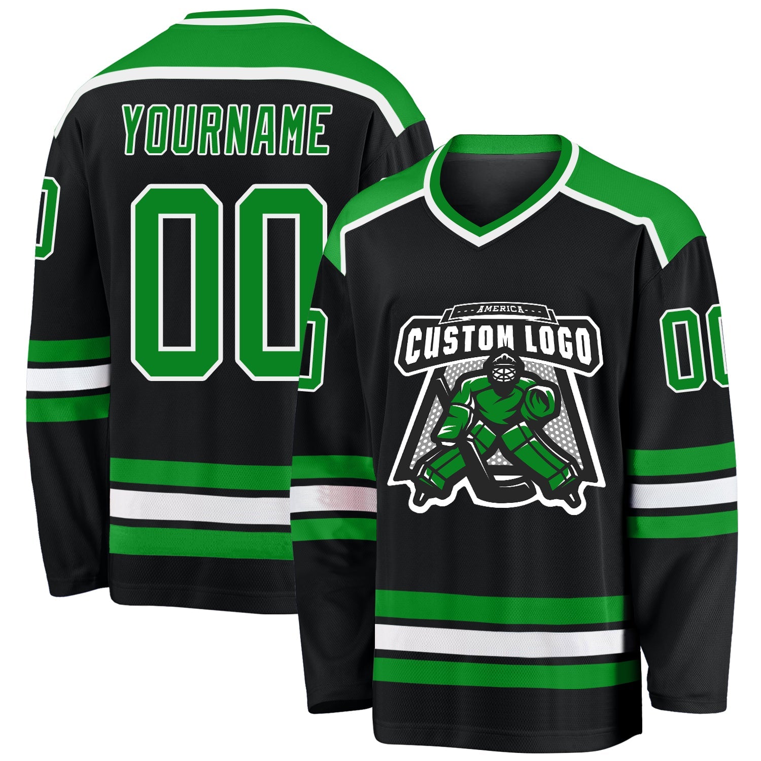 Custom Black Grass Green-White Hockey Jersey