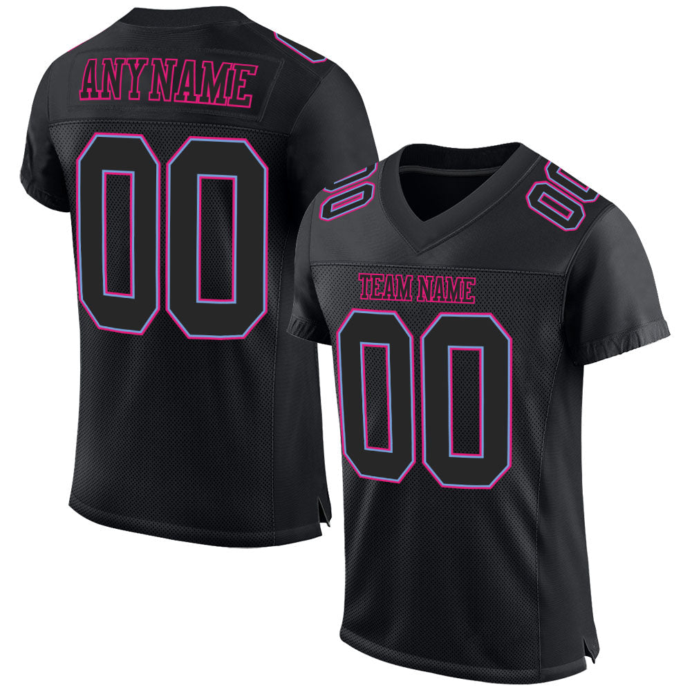 Custom Black Black Powder Blue-Hot Pink Mesh Authentic Football Jersey