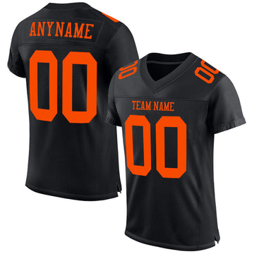 Custom Black Orange Mesh Authentic Football Jersey