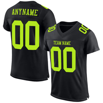 Custom Black Neon Green Mesh Authentic Football Jersey