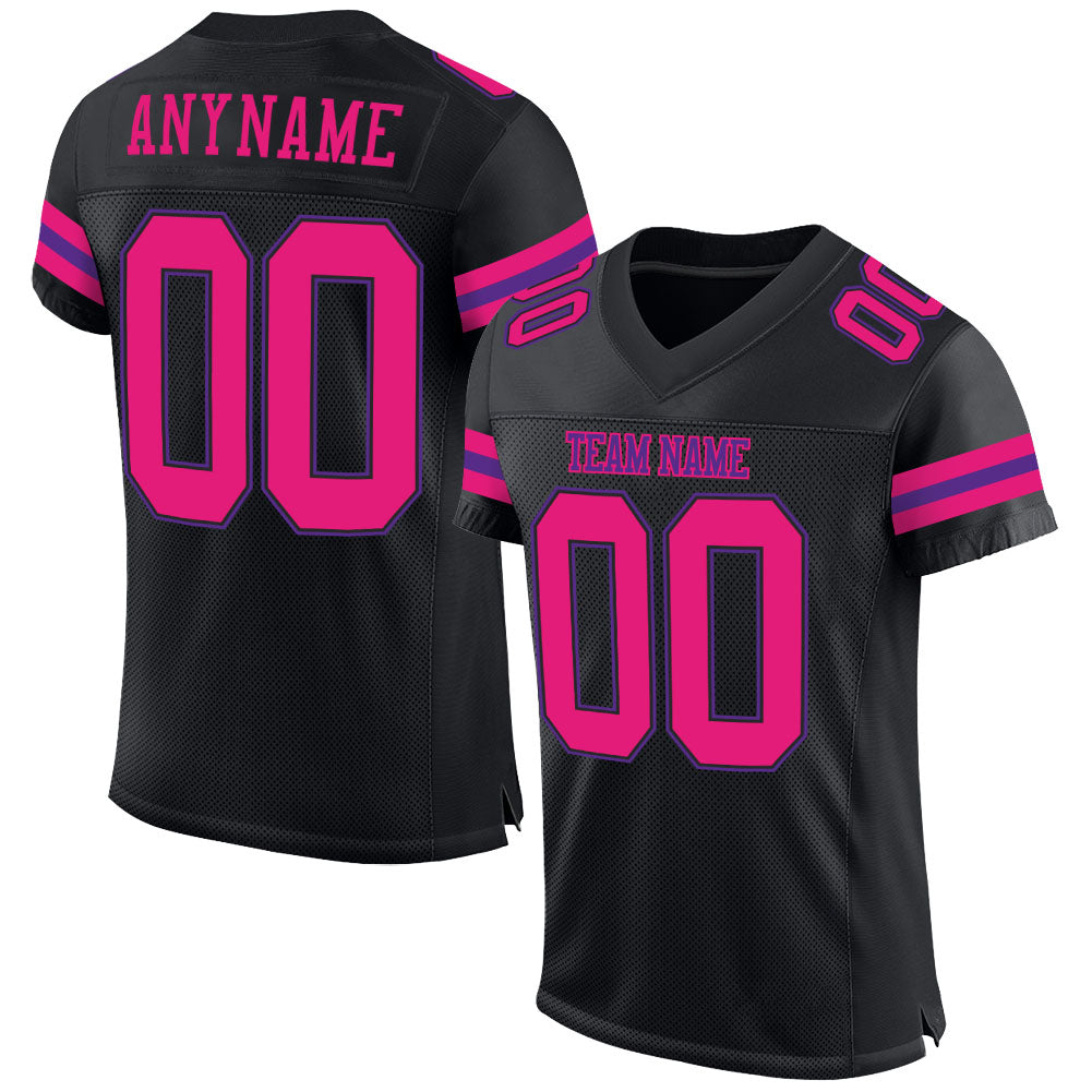 Custom Black Hot Pink-Purple Mesh Authentic Football Jersey