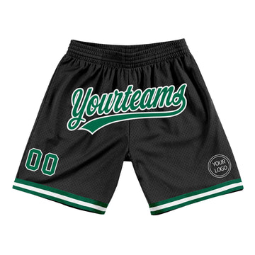 Custom Black Kelly Green-White Authentic Throwback Basketball Shorts