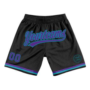 Custom Black Purple-Teal Authentic Throwback Basketball Shorts