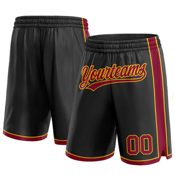 Custom Black Maroon-Yellow Authentic Basketball Shorts