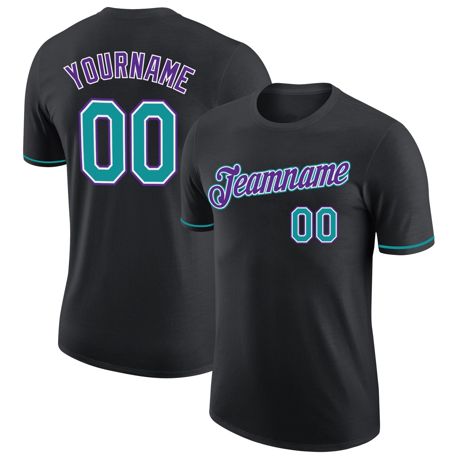 Custom Black Teal-Purple Performance T-Shirt