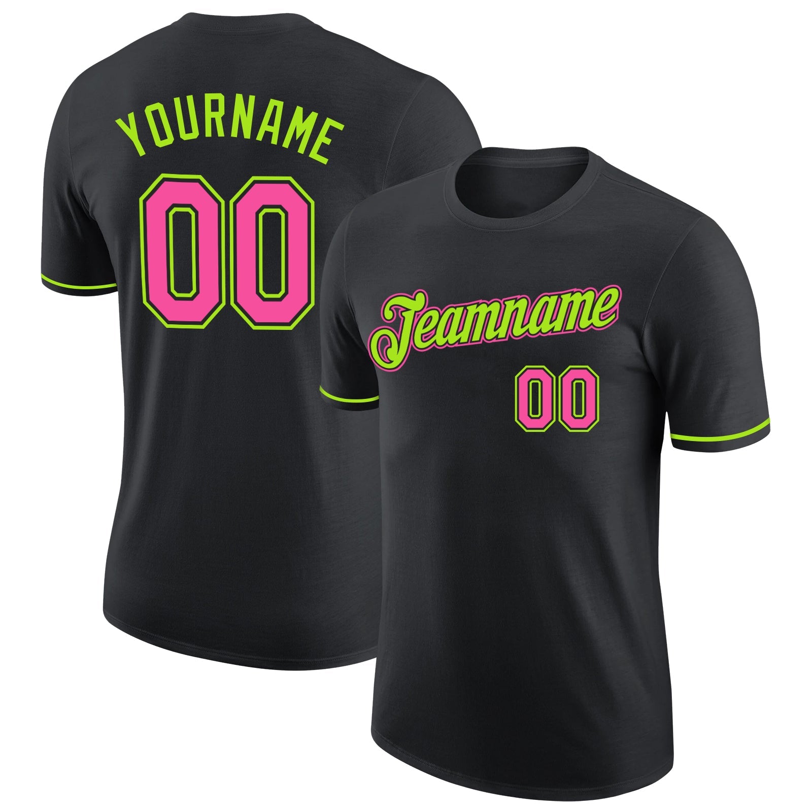 Custom Black Pink-Neon Green Performance T-Shirt