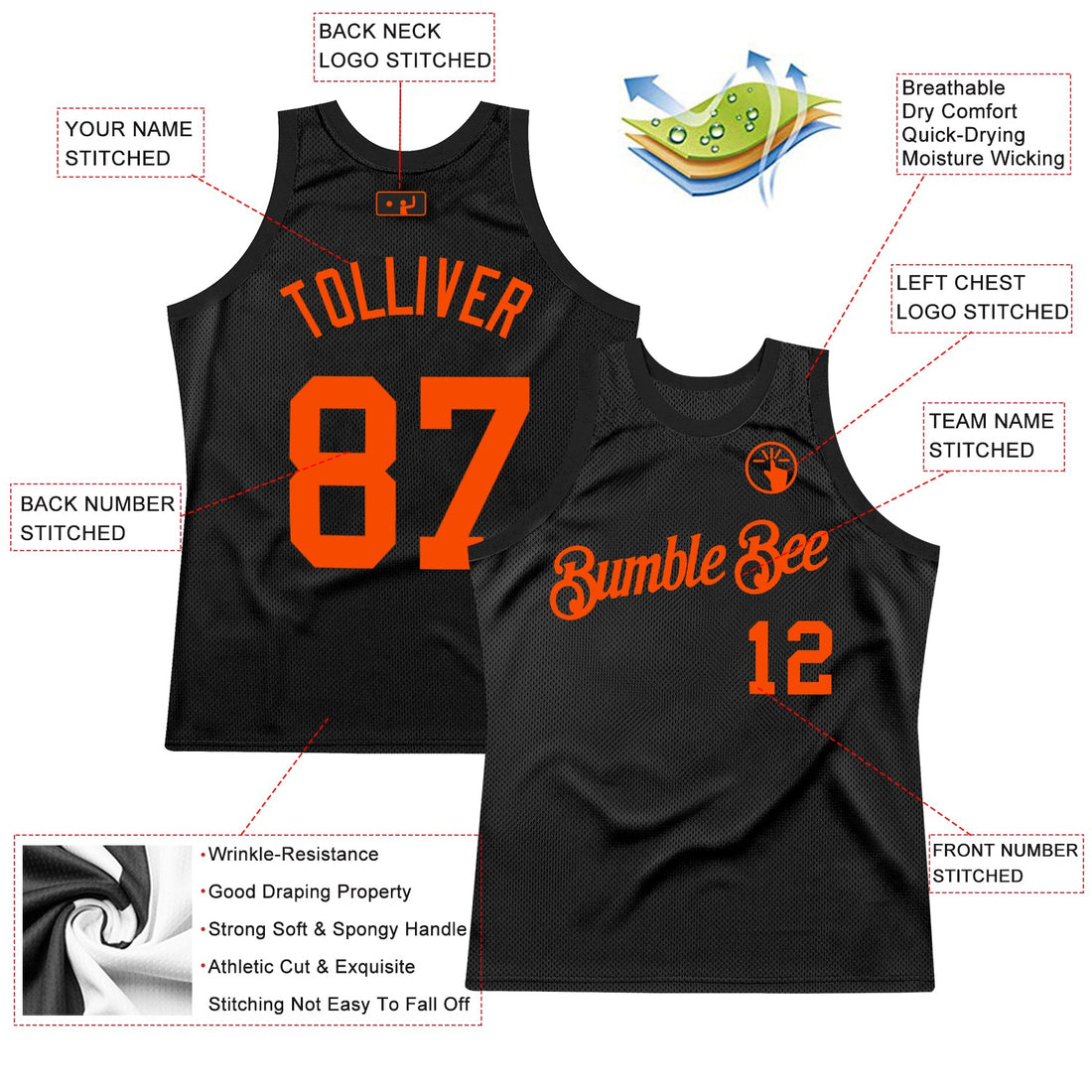 Custom Black Orange Authentic Throwback Basketball Jersey