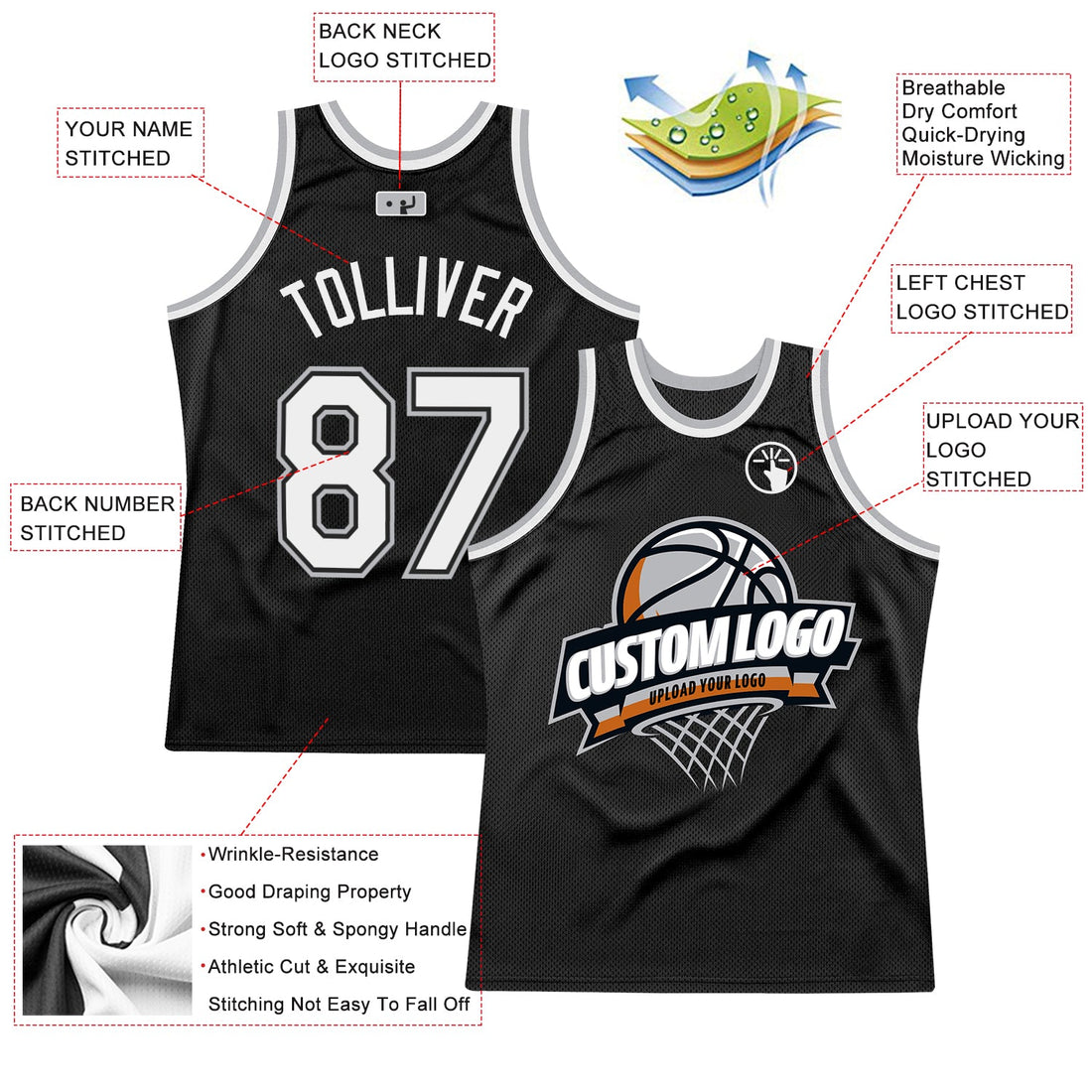 Custom Black White-Gray Authentic Throwback Basketball Jersey