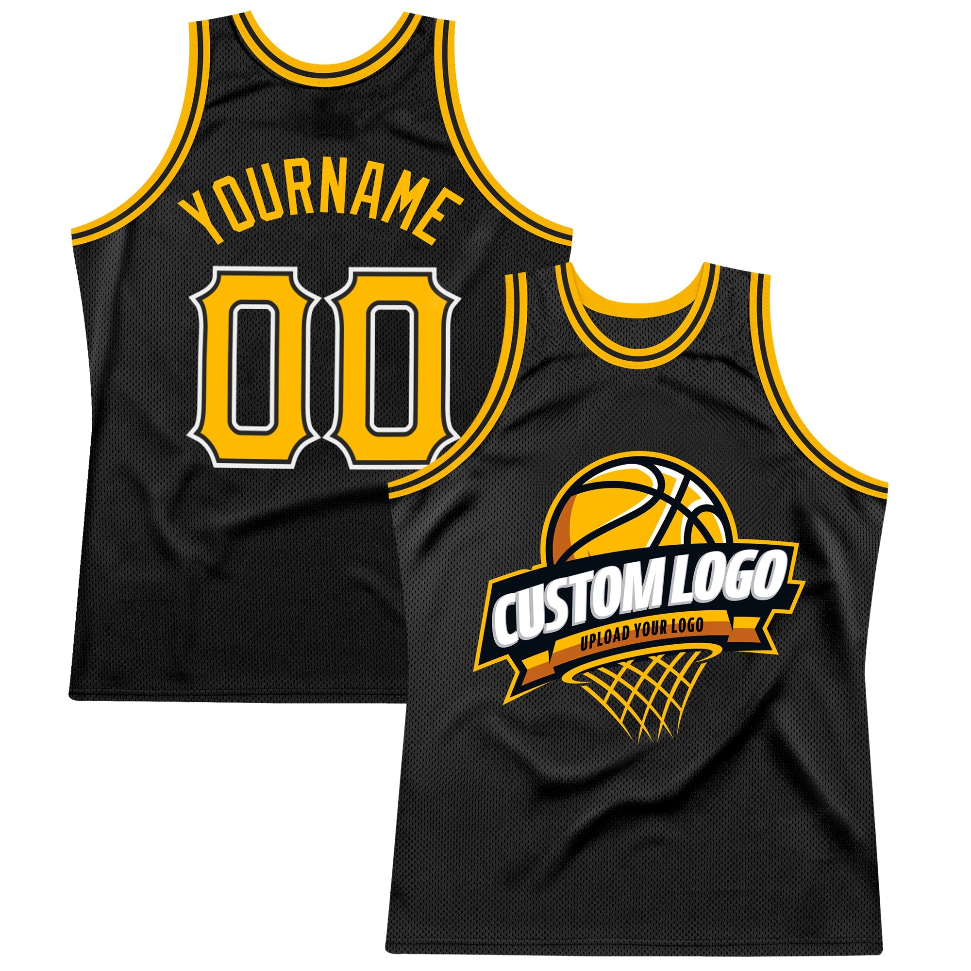 Custom Black Gold-White Authentic Throwback Basketball Jersey