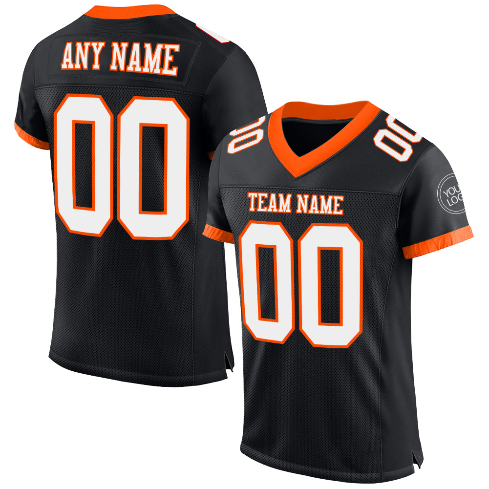 Custom Black White-Orange Mesh Authentic Football Jersey