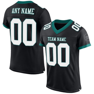 Custom Black White-Midnight Green Mesh Authentic Football Jersey