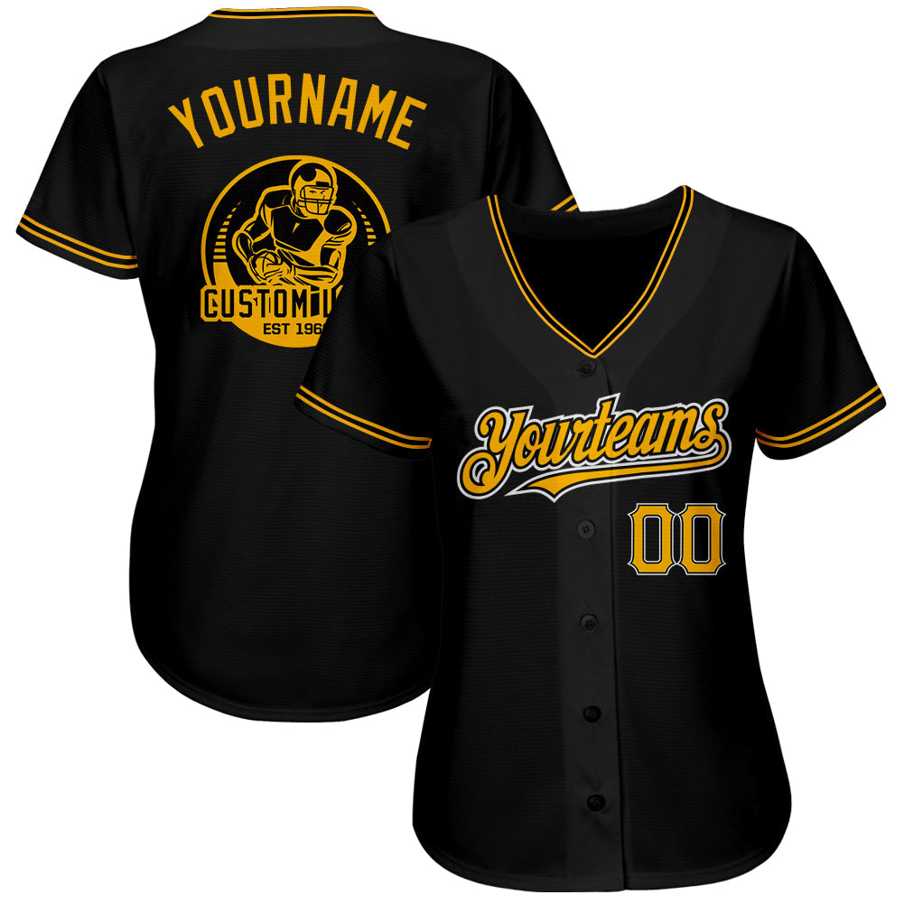 Custom Black Gold-Yellow Authentic Baseball Jersey