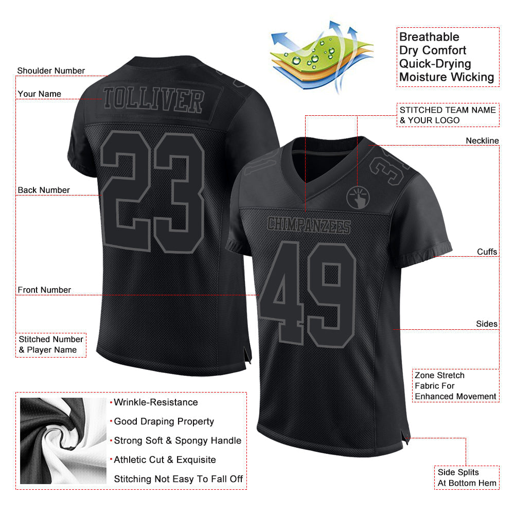 Custom Black Steel Gray Mesh Authentic Football Jersey