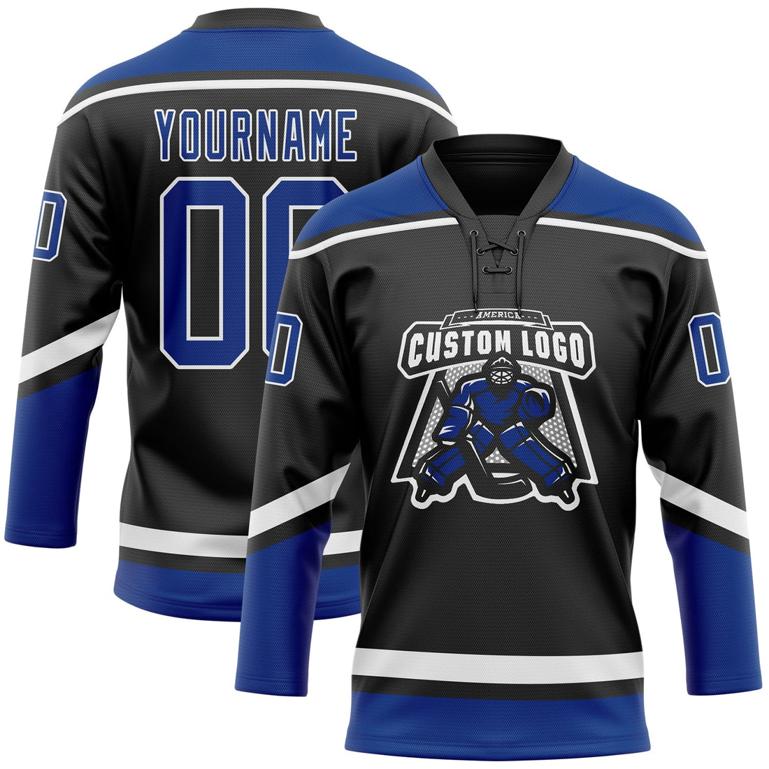 Custom Black Royal-White Hockey Lace Neck Jersey