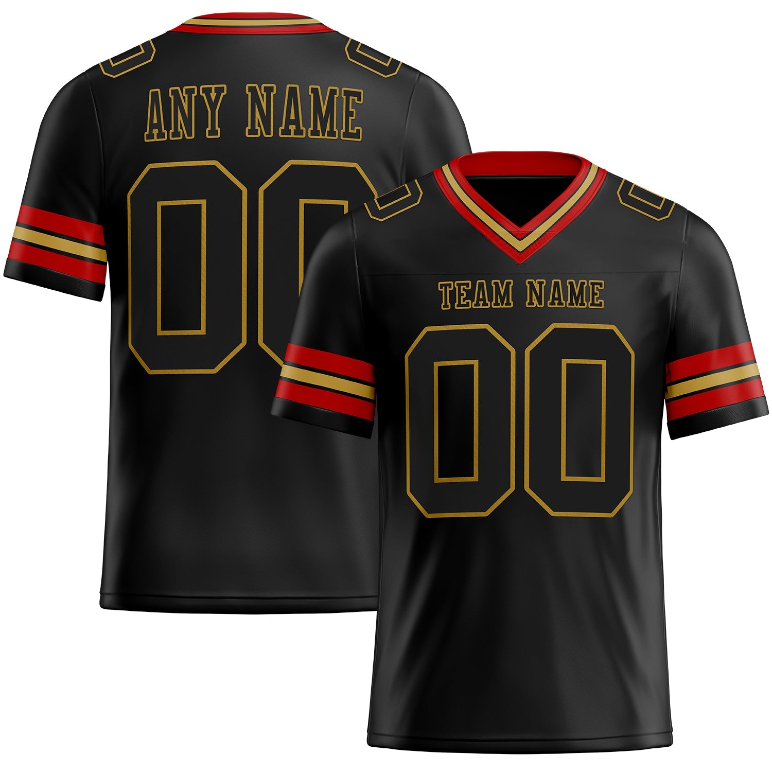 Custom Black Old Gold-Red Mesh Authentic Football Jersey